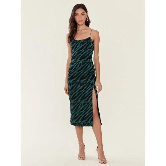 Bec & Bridge Dresses & Skirts - Bec & Bridge Discotheque Green Black Zebra Print Midi Spaghetti Strap Dress 6